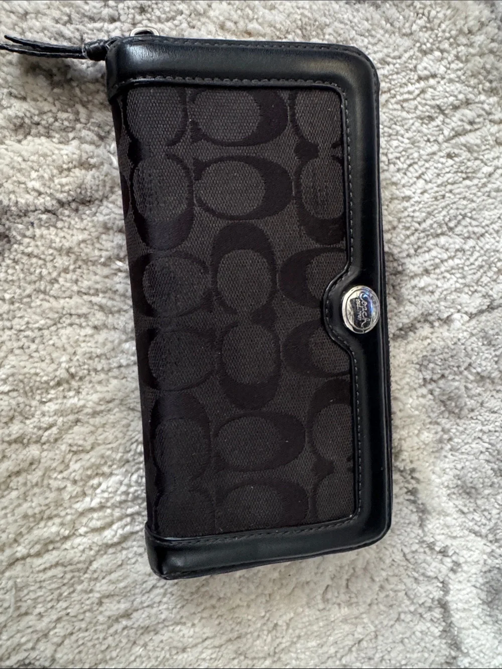 Coach Black Signature Zip Around Phone Wallet